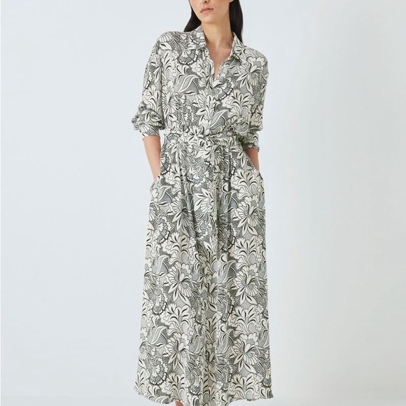 MaxMara Weekend Black White Floral Pocket Maxi Dress Tie Waist